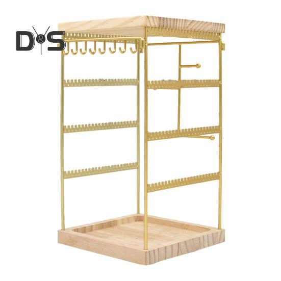 

Вращающийся на 360 градусов держатель для сережек, органайзер для ювелирных изделий, простая в установке стойка для хранения сережек-гвоздиков с поддоном для колец золотистый