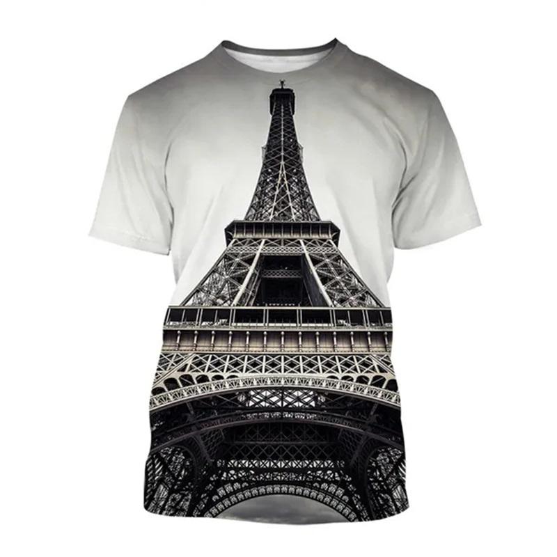 Paris Eiffel Tower 3D Print T-Shirts Streetwear Men Women Fashion Oversized O-Neck Short Sleeved T Shirt Tees Tops Clothing