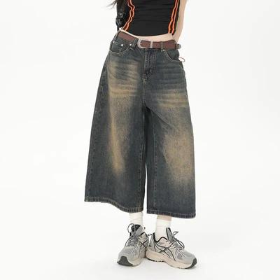 Vintažiniai Laisvi Jorts Džinsai Y2k Gatvės apranga Dideli šortai Džinsinės kelnės Korėjietiškos mados Baggy Grunge kelnės vasaros neutralios
