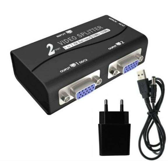 HD VGA Splitter 1-to-2 Dual Screen Video Distributor