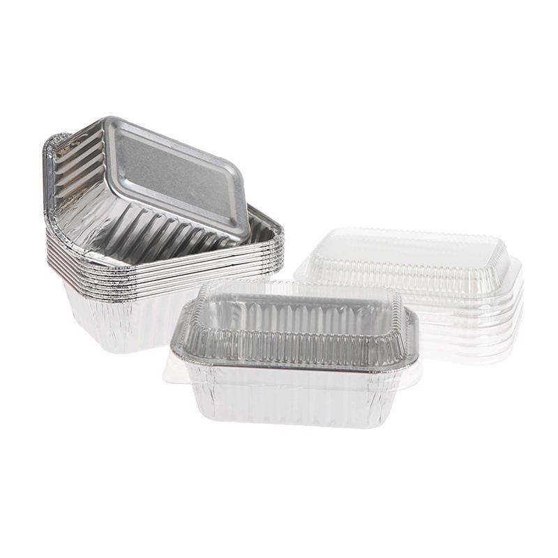 10Pcs Disposable Rectangular Aluminum Foil Baking Pans With Lids For Cakes Muffins Bread Food Storage Takeout Containers