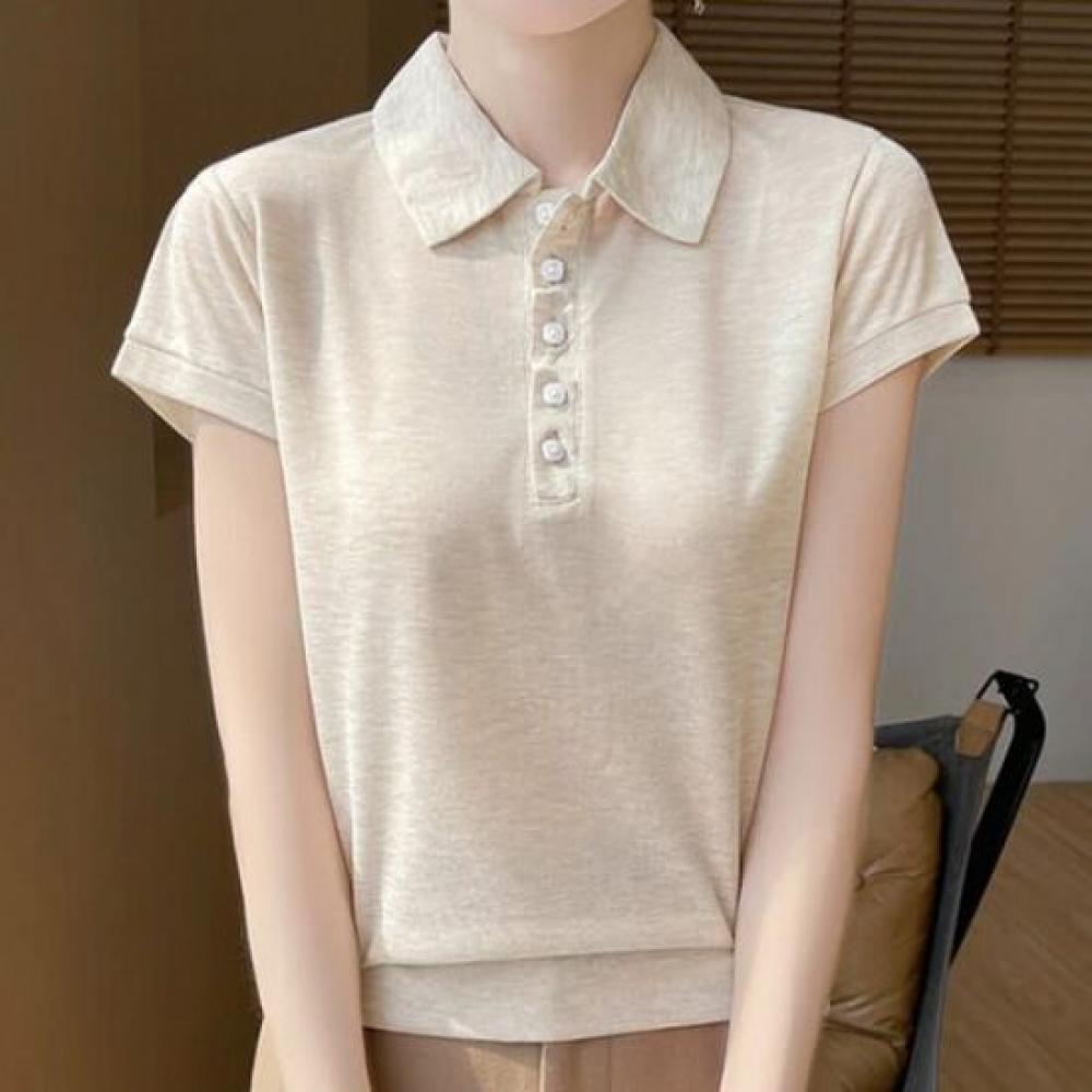 Navava Nk3102 Simple Daily Button Collar Short Sleeve Knit