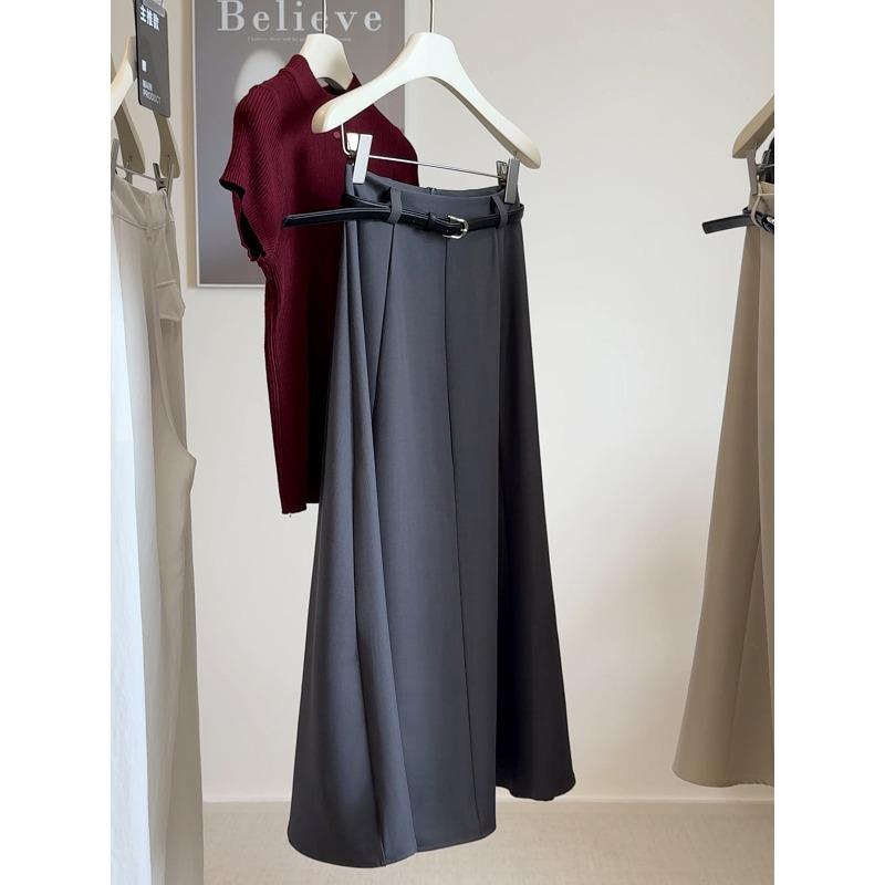 

drape A word big swing suit skirt women s autumn new elegant commuting thin medium and long umbrella skirt XL сірий колір