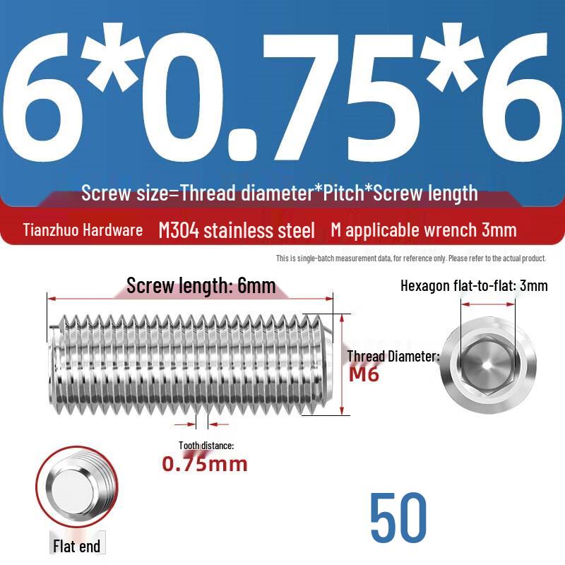 Jiemengzhe 304 Stainless Steel Headless Hex Socket Set Screw