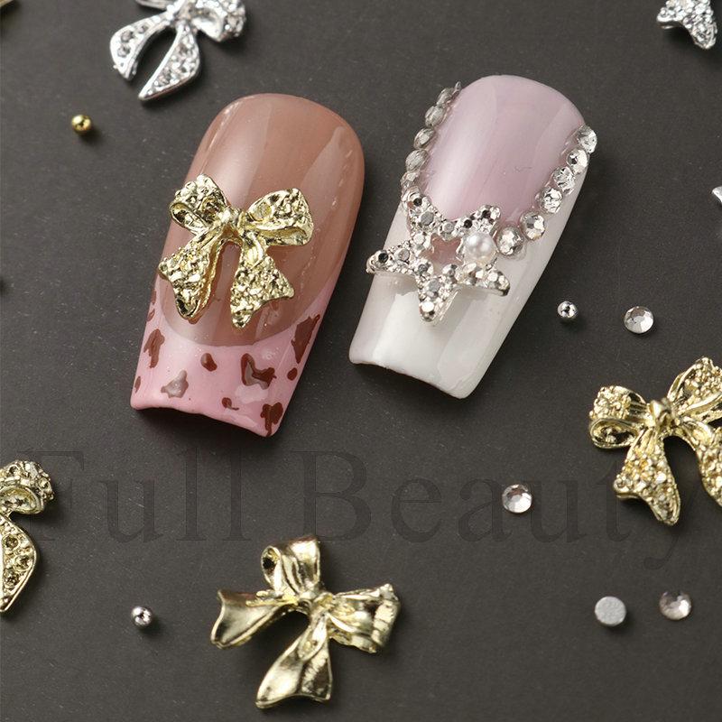 1pc of 6-compartment metal bow rhinestone and steel bead 3D nail art, nail decoration, holiday gift.