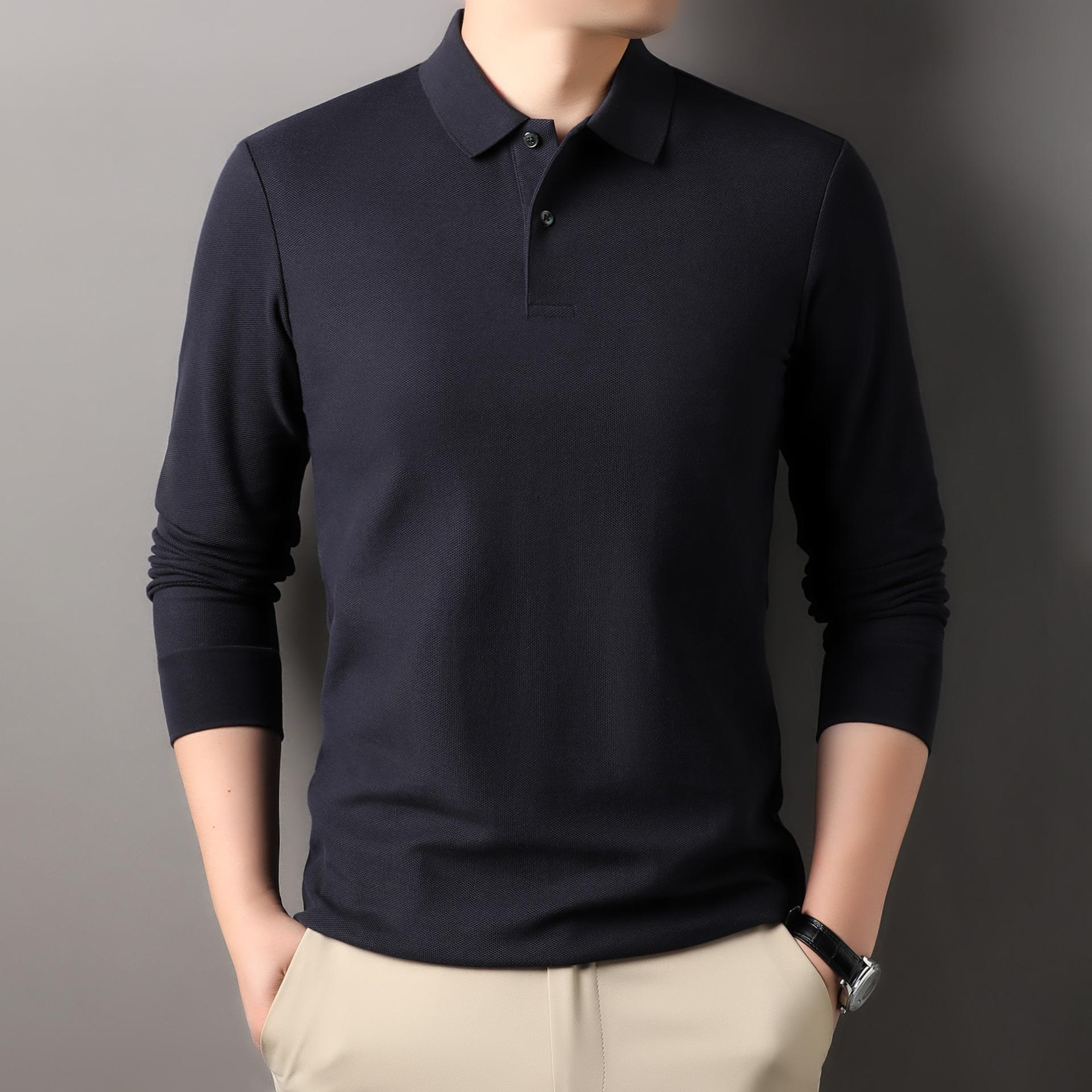 

Весенне-осенняя мужская футболка с длинным рукавом, повседневная хлопковая рубашка поло, мужская с лацканами, с высоким чувством стиля, ведущая одежда, высокого класса 58