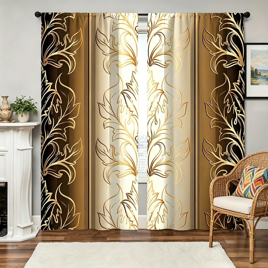 Light Luxury Black and Gold Gradient European-Style Patterned Curtains, Blackout and Heat-Insulating Ready-Made Curtains