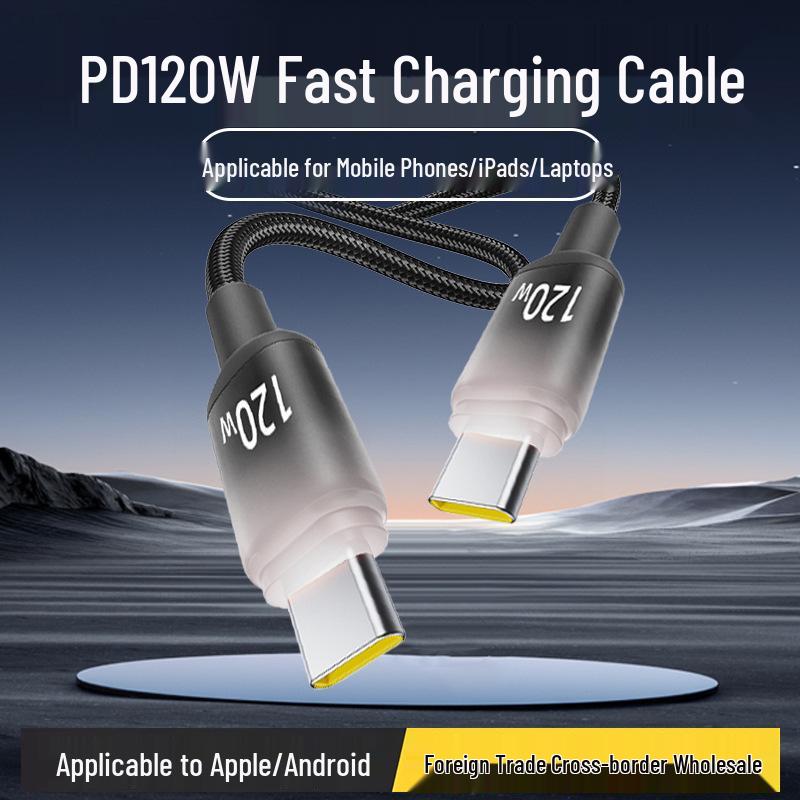 120W Dual Type-C PD Fast Charging Cable for Apple 15/16, Huawei, C to C Flash Charging, 6A