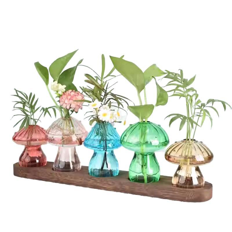 Modern Colorful Mushroom Glass Vase - Exquisite Art Ornament for Living Room, Small Hydroponic Container
