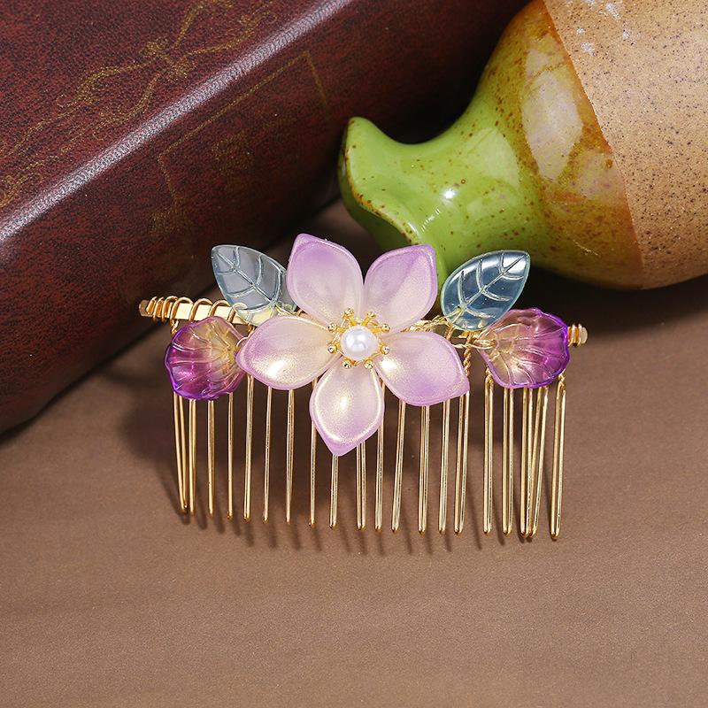 Antike Hanfu Handgefertigt Glasierte Blume Haarkamm Einsteckkamm Weiblichkeit Retro Ponykamm Scheibenhaarkarten Haarschmuck