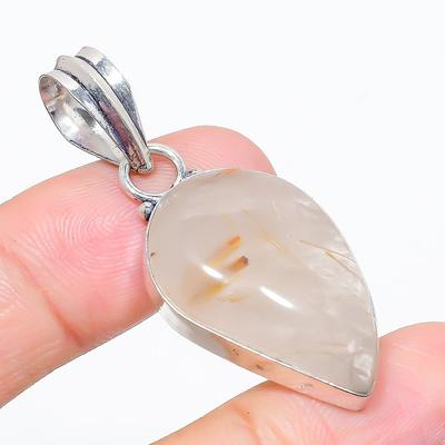 Goldener Rutil Edelstein 925 Sterling Silber Schmuck Anhänger 1,89" A0I76