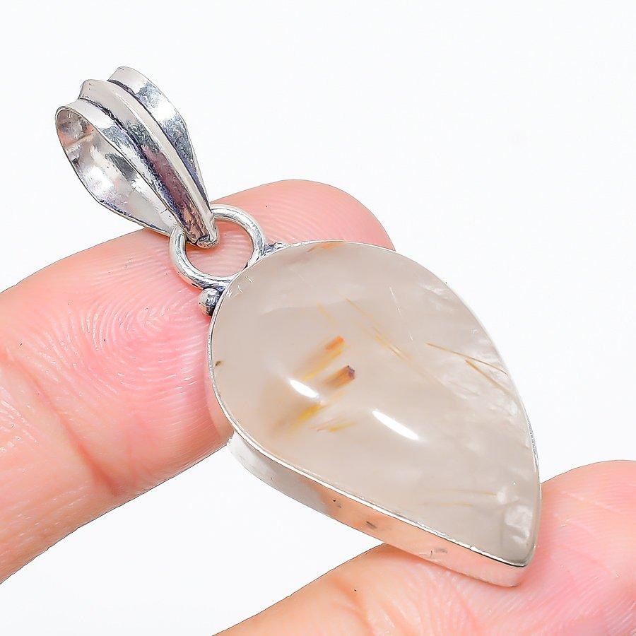 

Ювелирный кулон из стерлингового серебра 925 пробы с золотым рутилом 1,89 дюйма A0I76 золотистый