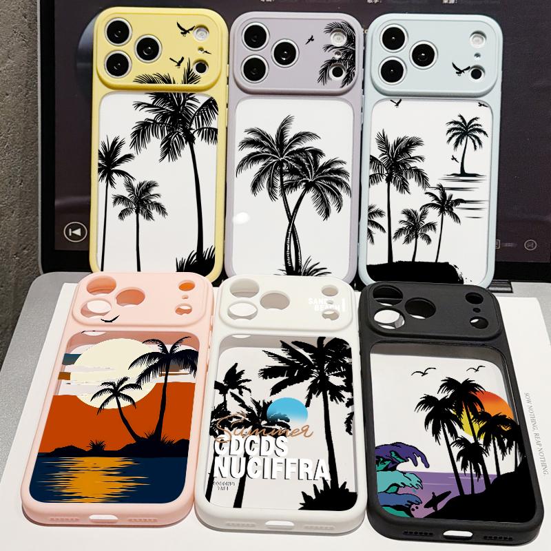 Creative Coconut Sunset Pattern Case For iPhone 17 Pro Max For iPhone 16 15 14 13 Pro Max Luxury Hybrid TPU+PC Clear Back Hard Cover