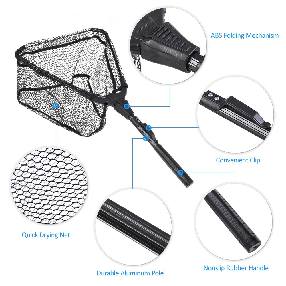 Folding Fish Landing Net Portable Collapsible Triangular Fly Fishing Net Fish Catching or Releasing