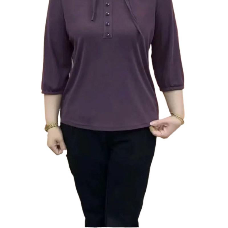 Chic Age-Defying Hooded Women's Spring Top - Loose Fit, Elastic, Versatile, Seven-Sleeve Design.