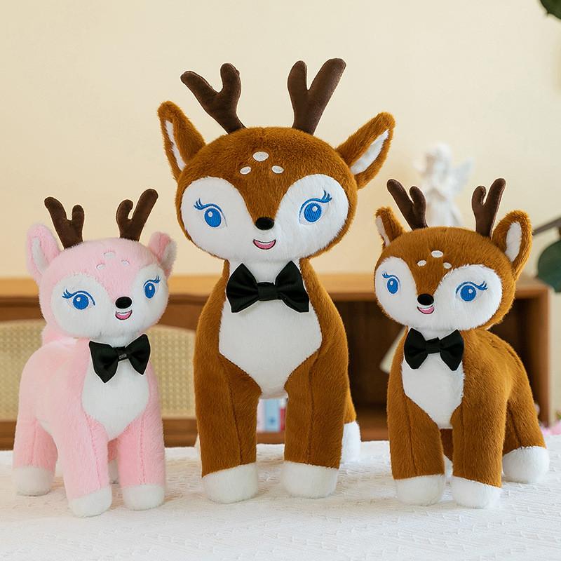 Sika Tie Bow Deer Plush Toy Cartoon Stuffed Animal Doll Decoration Gift Kids