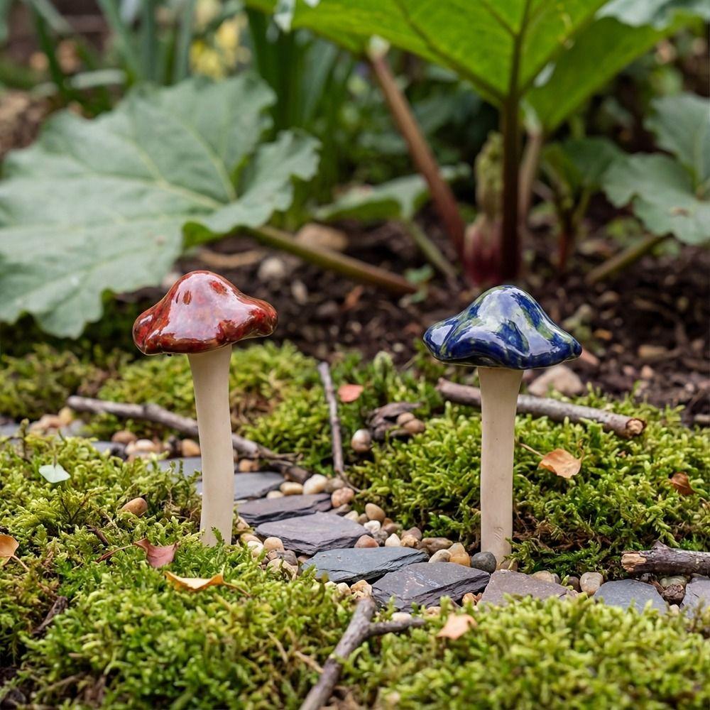 4PCS Ceramics Pottery Sculpture Realistic Mushroom Sculpture Fairy Mushroom  Exposed Garden