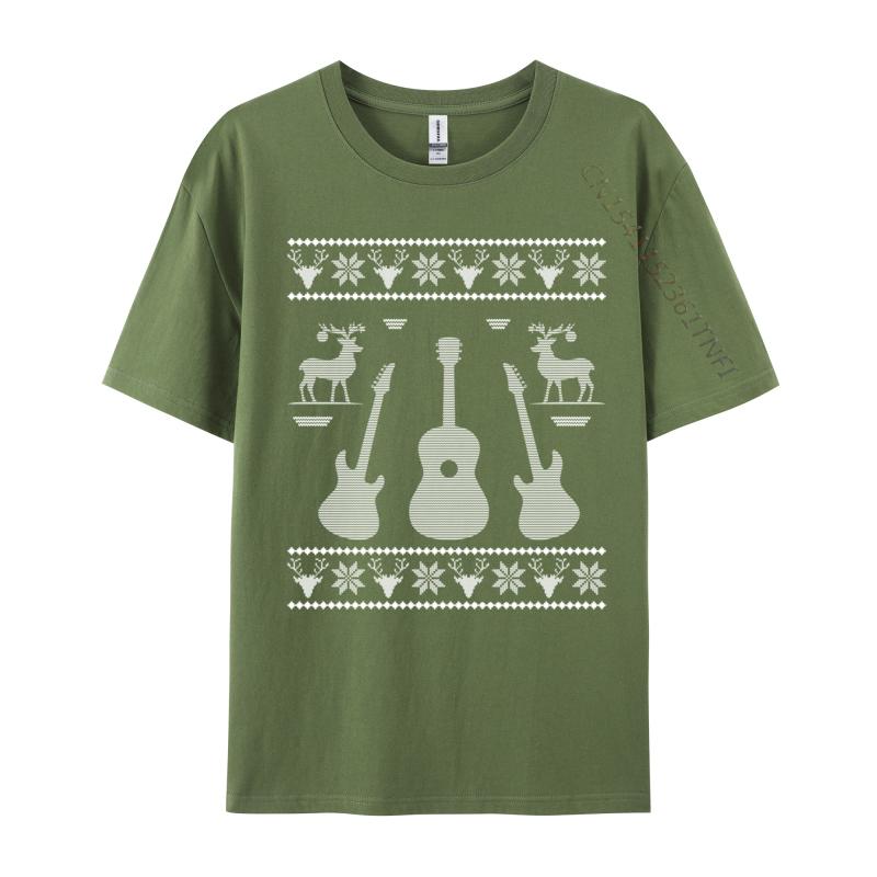 Ugly Christmas Guitar Silhouette Reindeer Snowflakes T-Shirts Great Tee Shirt Men Awesome Tees Cotton Tops T Shirt Camisas