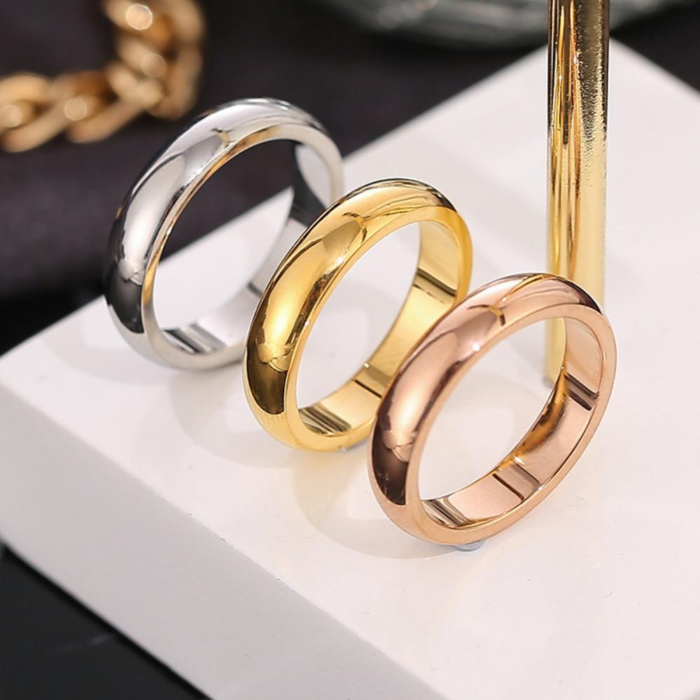 Rose Gold Color Stainless Steel Glossy Plain Ring Ring Couple Simple Ring Personality Ring