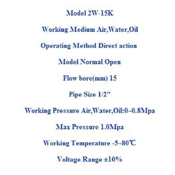 2W160-15K Water Air Gas Fuel NO Model Normal Open Solenoid Valve 1/2" BSPP 12VDC 24VDC 24VAC 110V 220V 380V