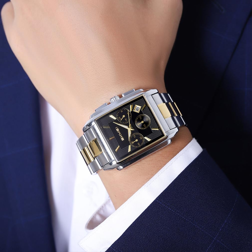 Skmei Square Watch Men Stylish Silver Stainless Steel Wristwatch Gentleman Waterproof Analog Business Casual Chronograph Male Luxury Gift Black Wach