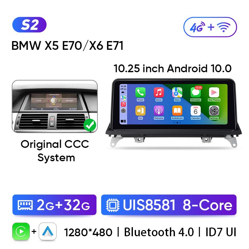Ainavi Wireless Carplay Multimedia Player Car Radio Android Auto Qualcomm 665 8G 128G For BMW X5 E70 X6 E71 (2007-2013) CCC CIC