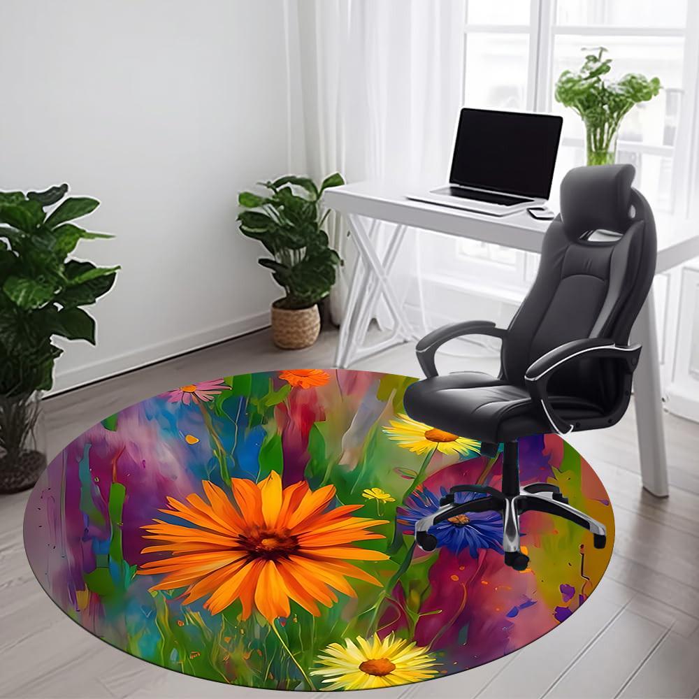 1pc Floral Garden Office Round Area Rug, Indoor Mat Suitable ForOffice, Under Office Chairs Bedroom Living Room Home Decor, Room Deco D066
