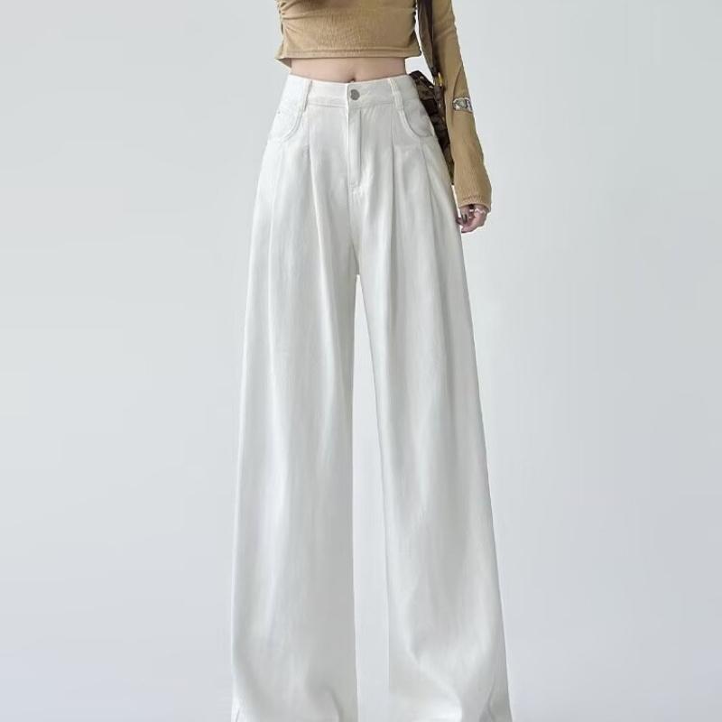 White Wide-Leg Jeans For Women New High-Waisted Pleated Loose-Fitting Slimming Hip-Covering Drapey Floor-Length Straight Pants
