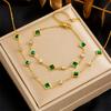 DIEYURO 316L Stainless Steel Green White Zircon Crystal Necklace Bracelets For Women Girl New Fashion Zircon Set Gift Party