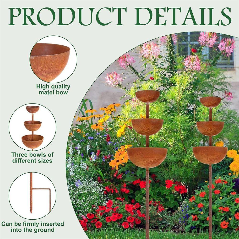 3-Tier Bowl Bird Water Dispenser Vintage Iron Garden Rain Catcher Courtyard Decor