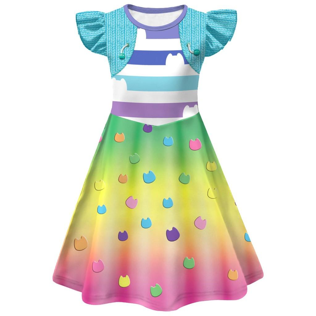 26255 Kids Girls Gabby Printed Ruffle Dress Pants Bag Set Outfit Halloween Cosplay Costumes