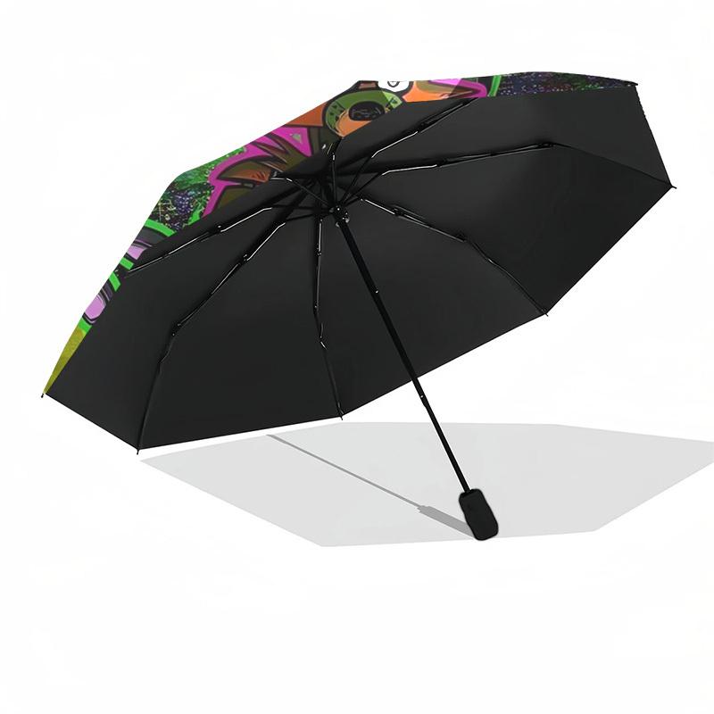 1pc Stained Glass Yin Yang Sun Moon Stars Auto Open Close Umbrella, Portable 3-Fold Design, 8-Bone Iron Frame Outdoor Umbrella, Festival Gift for Fans