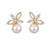 Elegant Zirconia French Flower Pearl Earrings for Women - Unique, High-End Studs with Gentle Niche Design