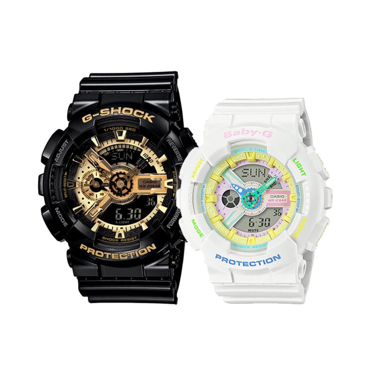 CASIO Unisex Pair Table Series Black Watch BA-110TM-7APR+GA-110GB-1APR Regular Watch Box