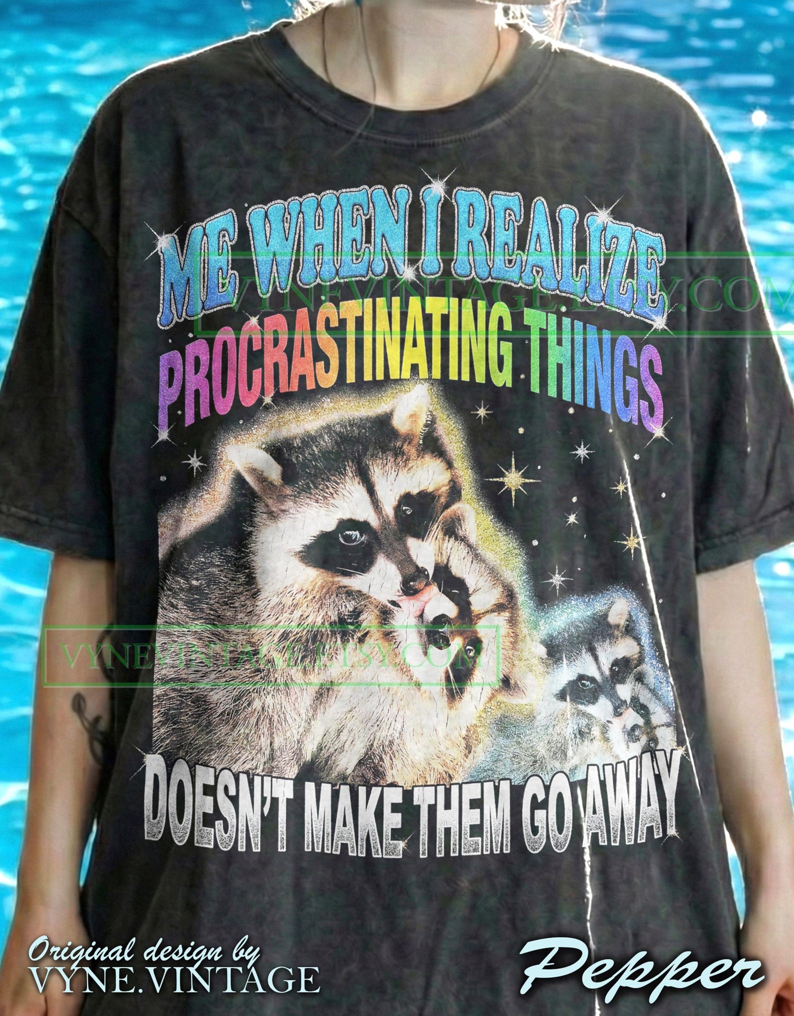 Procrastinating Raccoon Comfort Colors® Tshirt, 90S Bootleg Tees, Retro Meme Sweater, Y2K Word Art Tanktop, Funny Existential Crisis XL
