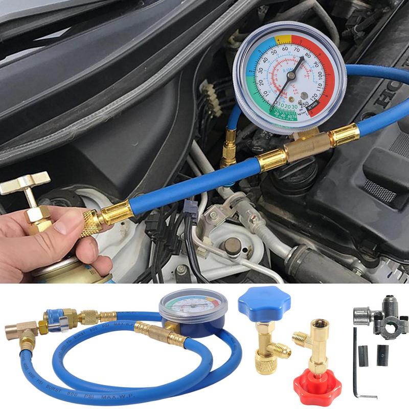 R134A Car AC Air Conditioning Refrigerant Recharge Measuring Hose with Pressure Gauge Pressure Gauge Measuring Kit Reparing Tool