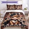 3PC Custom Name Fantasy Cow Flowers Bedding Set Printed Bedding Set Duvet Cover Closure Includes 1 Duvet Cover & 2 Pillowcases for All Seasons Bedroom