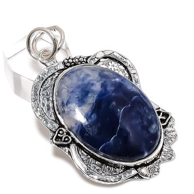 Natural Sodalite Gemstone Handmade 925 Sterling Silver Gift Pendant 2.44" M4U96