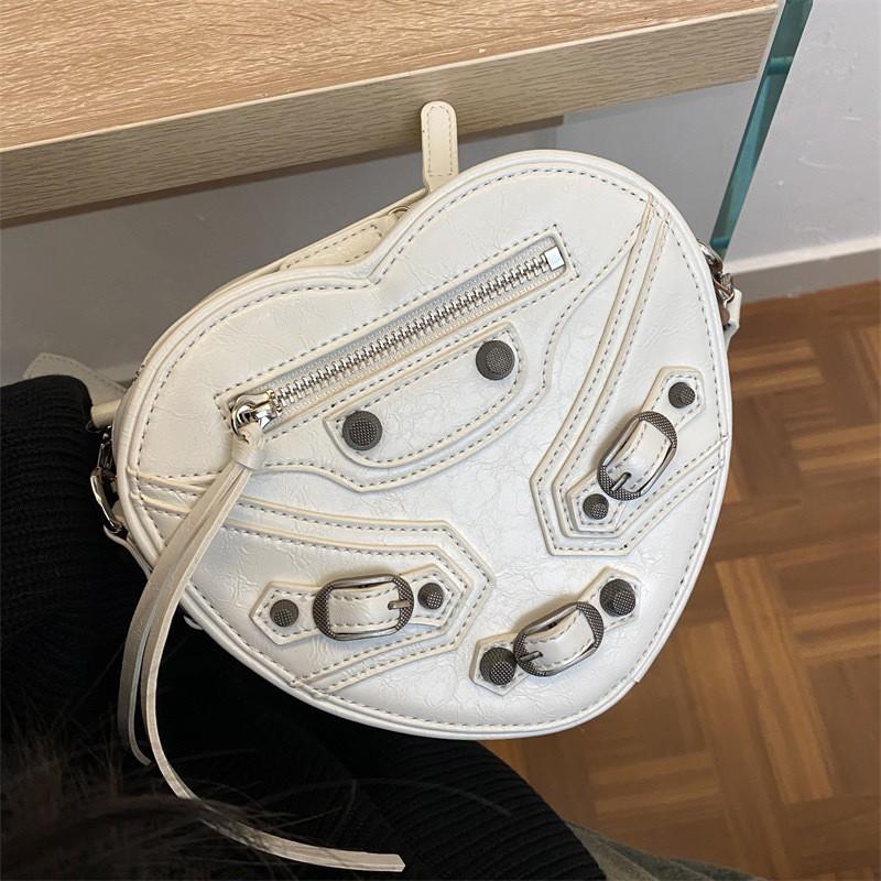 Mini Heart-Shaped Crossbody Bag Women Soft PU Shell With Rivets Casual Travel Shoulder