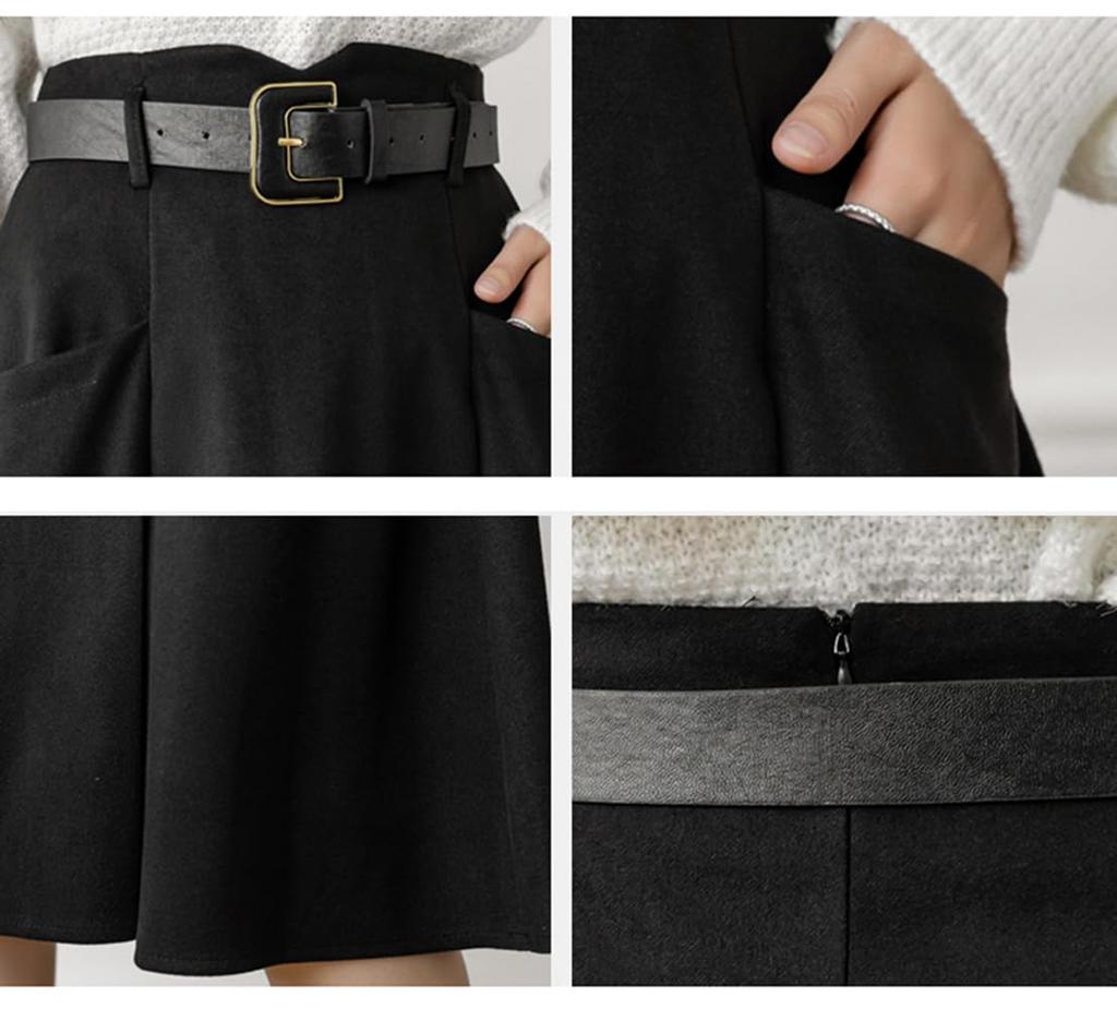 NEZIH and Pleated Skirt with Solid Flared Stylish Women's Knee-Length Skirt, Spring, Autumn, Winter, High-Waisted, A-Line, Belted, Pockets, Elegant,