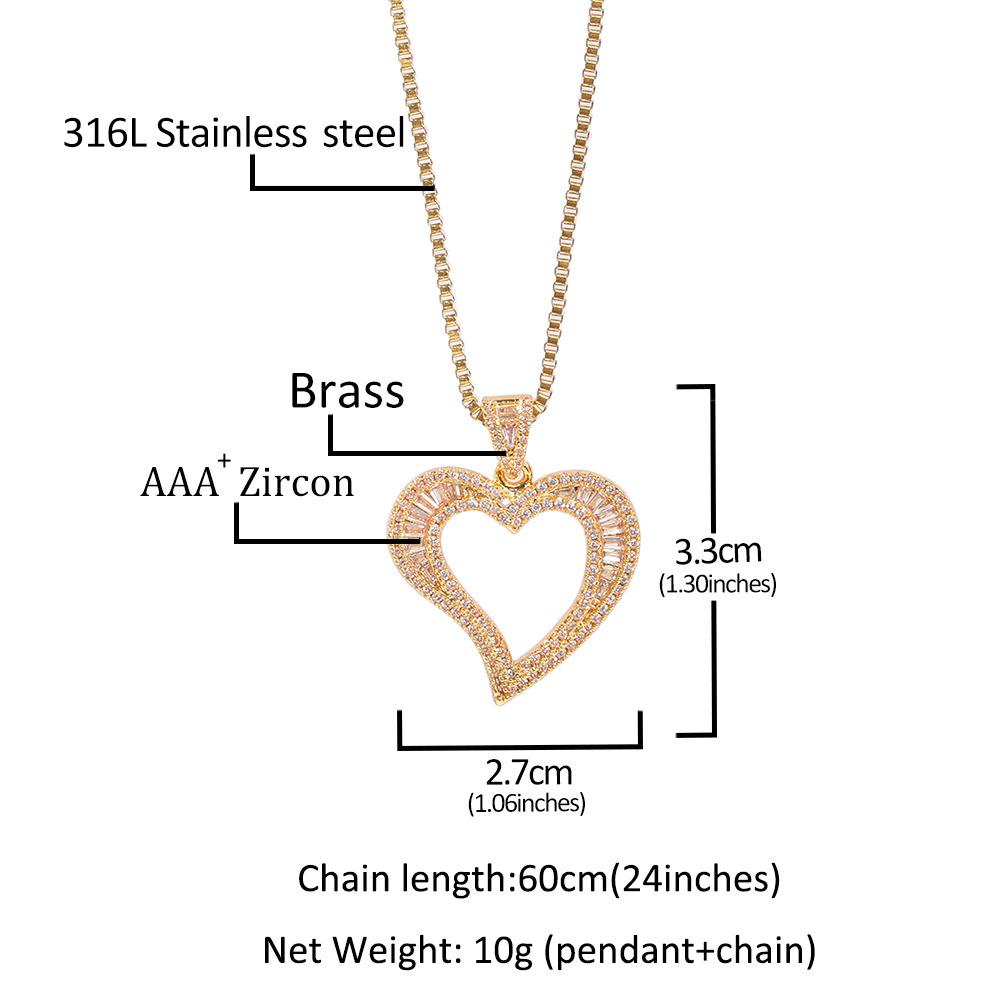 Gumeng zircon curved hollow love fashion pendant necklace hip hop ins simple personalized box chain