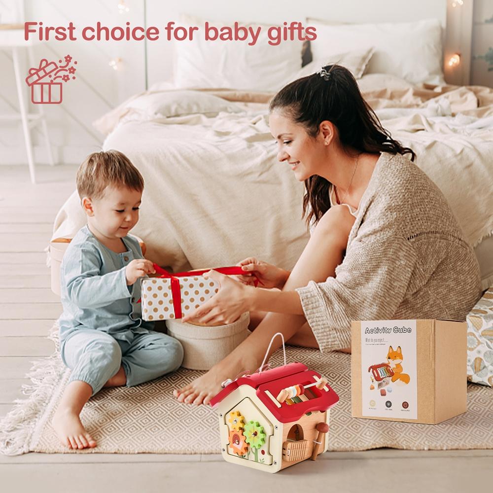 Montessori Children Toy Educational Wooden Baby Toys Creative Games Baby Wooden Blocks For 0 12 Months Cartoon House Busy Box