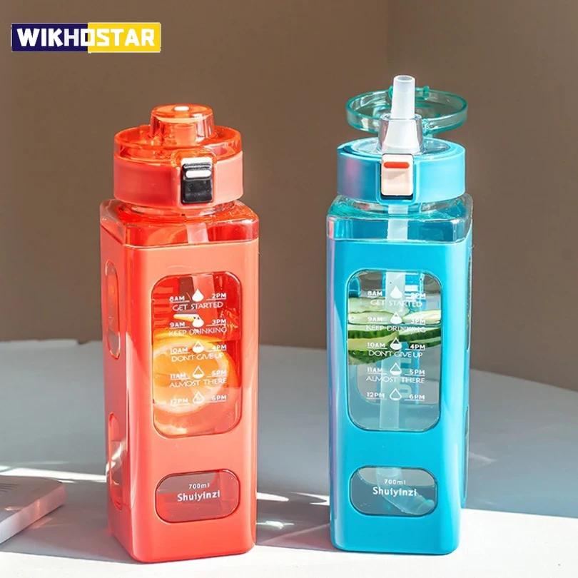 1 szt. 700 ml przenośna sportowa butelka na wodę ze słomką kubek niekapek plastikowa herbata mleko BPA wolna butelka na napoje Gourde odpowiednia do użytku na zewnątrz