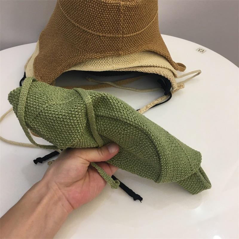 Spring and summer straw visor hat women's summer big head circumference strap bucket hat big brim sun hat