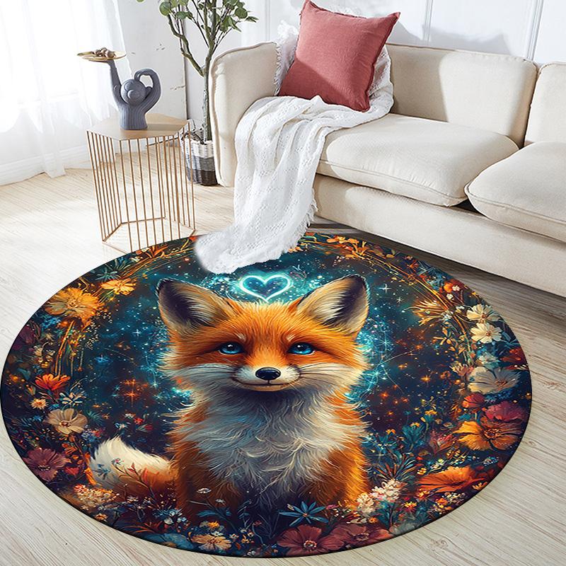 Magical Fox Round Area Rug,Carpet Rug for Living Room Bedroom Sofa Playroom Decor,Non-slip Floor Mat