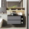 Wandmeubel 80cm Breed, met Keramische Wastafel, met Lades, Modern Design, Zwart-Grijs