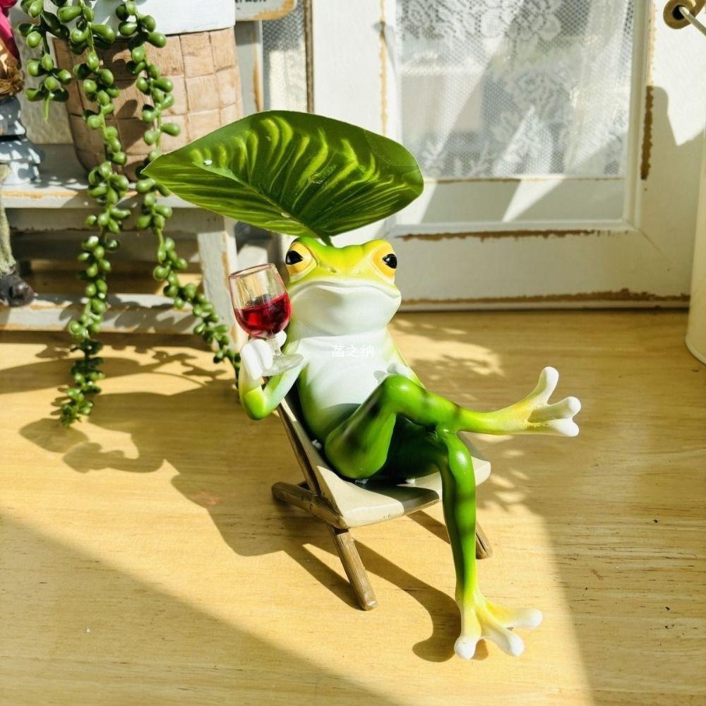 Cute Vacation Frog Ornament Resin Miniatures Figurine Desktop Ornament Garden Frog Statue  Bonsai