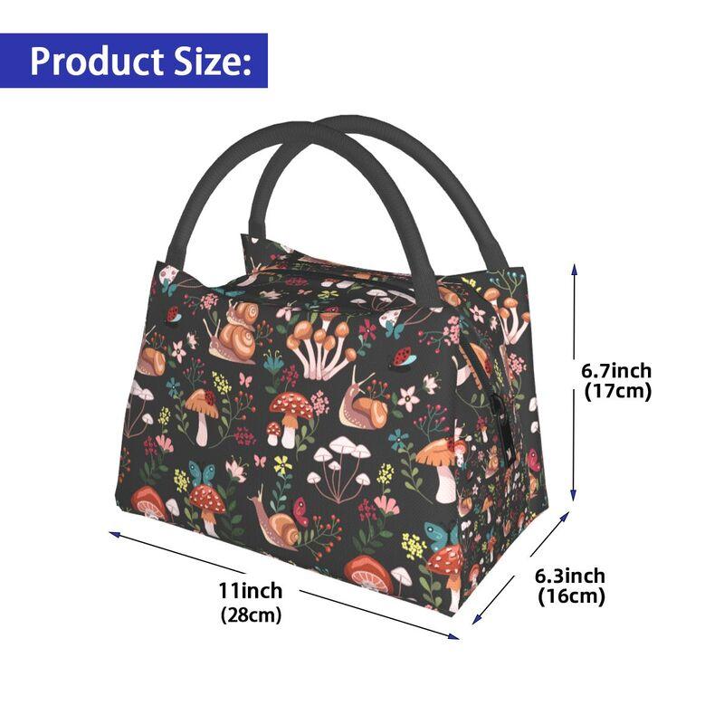 Mushrooms Snails Butterflies Ladybugs Thermal Lunch Bag Reusable Waterproof Cooler Insulated Lunch Box for Work Travel Picnic