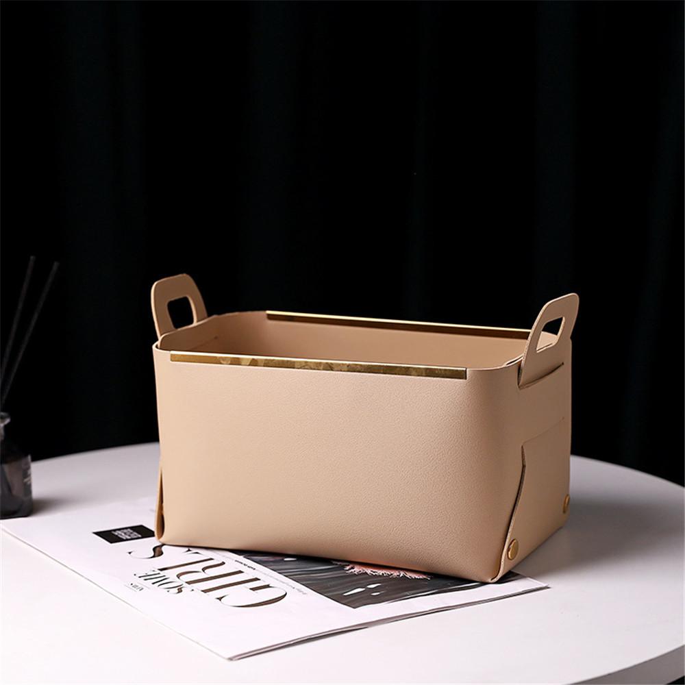 

Leather PU Desktop Storage Box Creative Foldable Cosmetic Box with Handle Home Organizer Waterproof Bathroom Storage Basket 2025