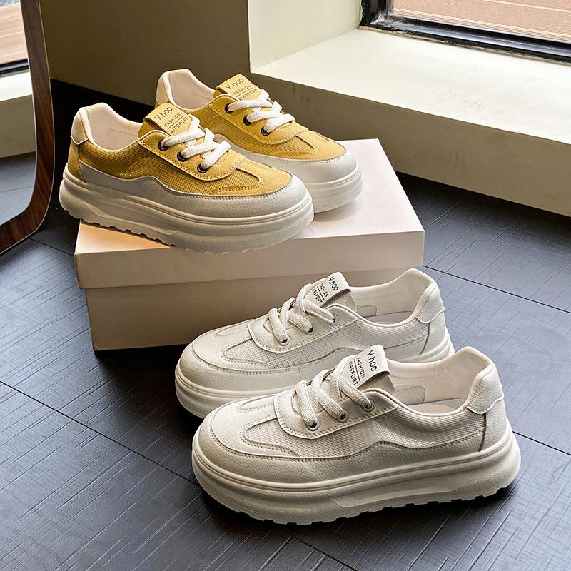 Casual spring and summer Forrest Gump shoes step on little white shoes, women's feces feel mesh breathable yellow leather mesh shoes 2025 new th